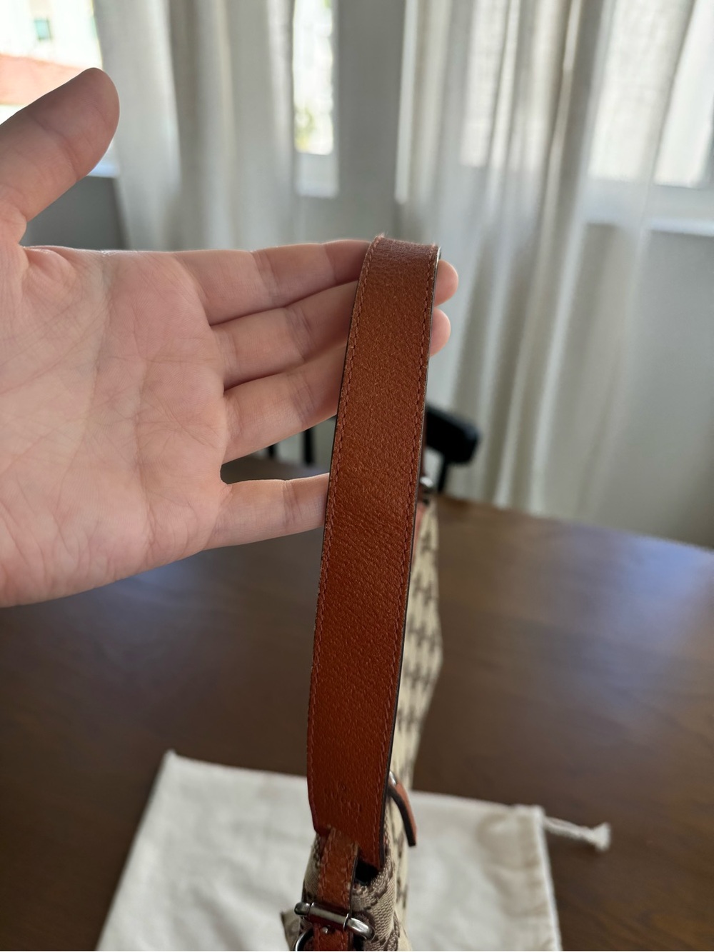 Gucci Beige GG Monogram Mini Wristlet with Brown Trim - Picture 7 of 9